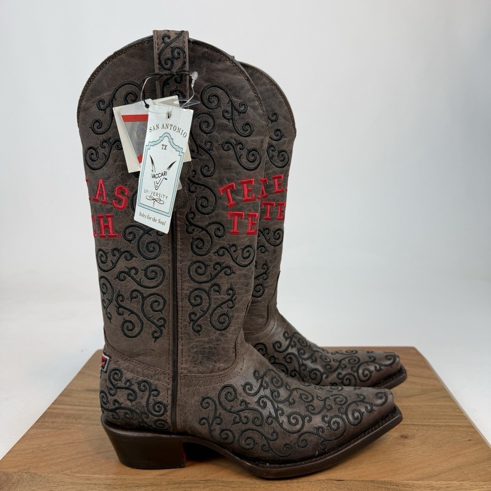 New Womens Vaccari Siberia Moka Texas Tech Brown Western Boots Size 6.5 B